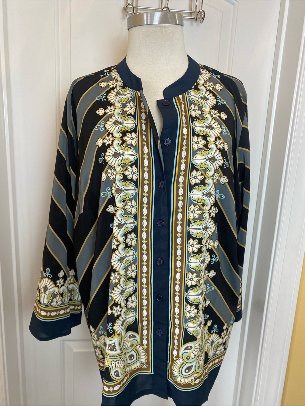 Bob Mackie Top Womens Size 1X Geometric Floral Paisley Button Up Boho